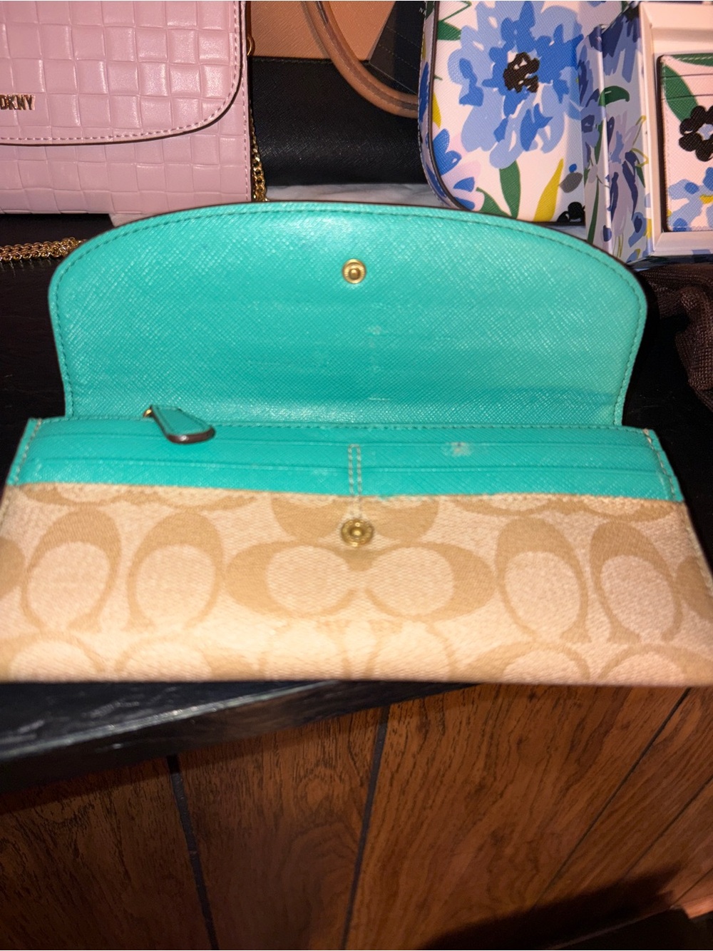 Coach Dempsey Beige Signature Green Stripe Tote Bag, F28504 and Matching Wallet - Picture 2 of 13